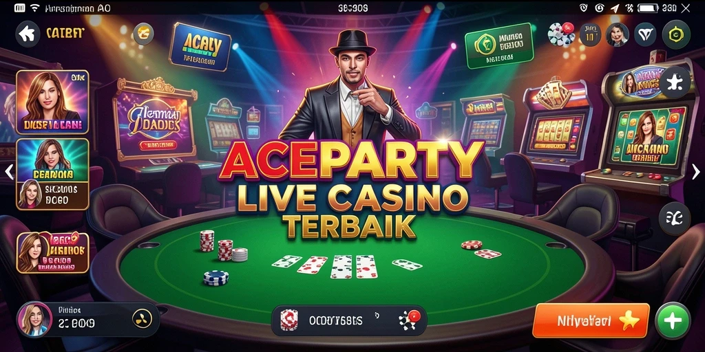 Tangkapan layar utama ACEPARTY menampilkan dealer langsung dan suasana kasino yang menarik.