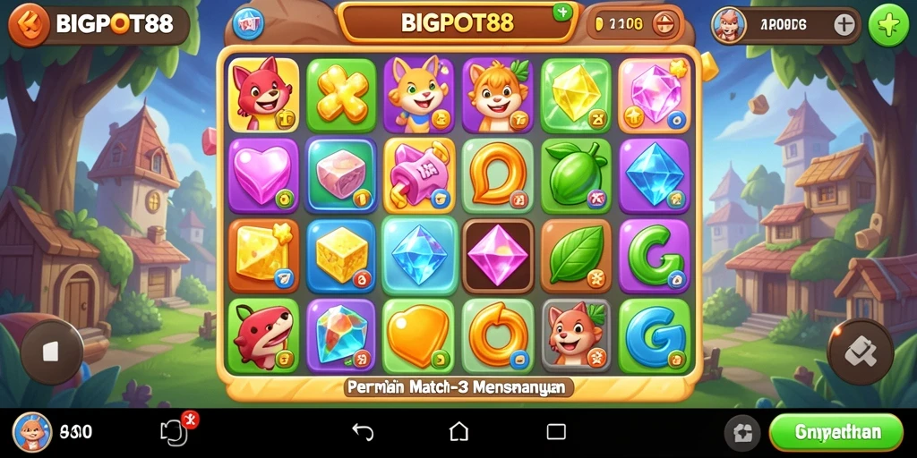 Tangkapan layar permainan BIGPOT88 menampilkan keseruan gameplay Match-3.