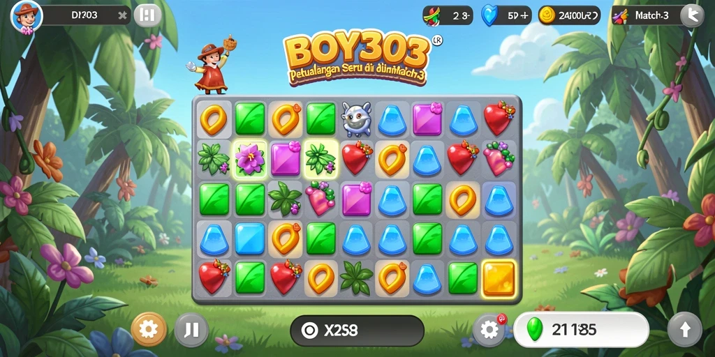 Tampilan gameplay seru di BOY303 dengan elemen Match-3.