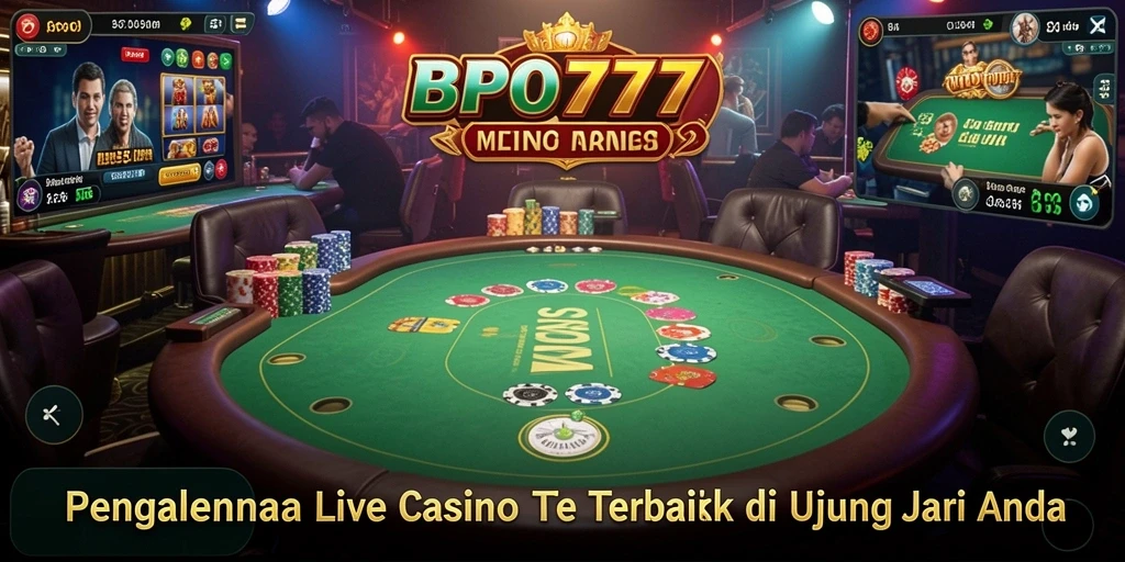 Screenshot gameplay Live Casino BPO777 menampilkan dealer profesional dan suasana kasino yang nyata.