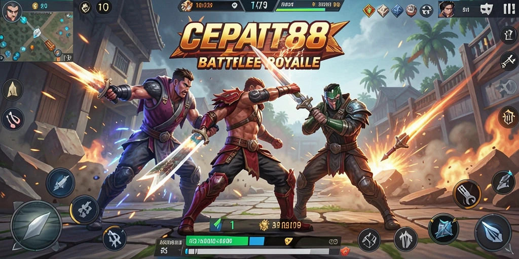 Screenshot gameplay seru dari CEPAT88 dalam pertempuran Battle Royale.