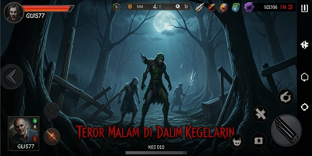 Screenshot gameplay <strong>GUS77</strong> yang menampilkan suasana menyeramkan dan ketegangan.