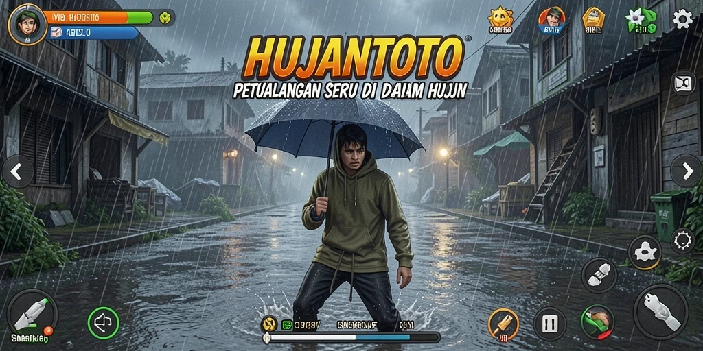 Tangkapan layar HUJANTOTO menampilkan petualangan seru dalam suasana hujan.