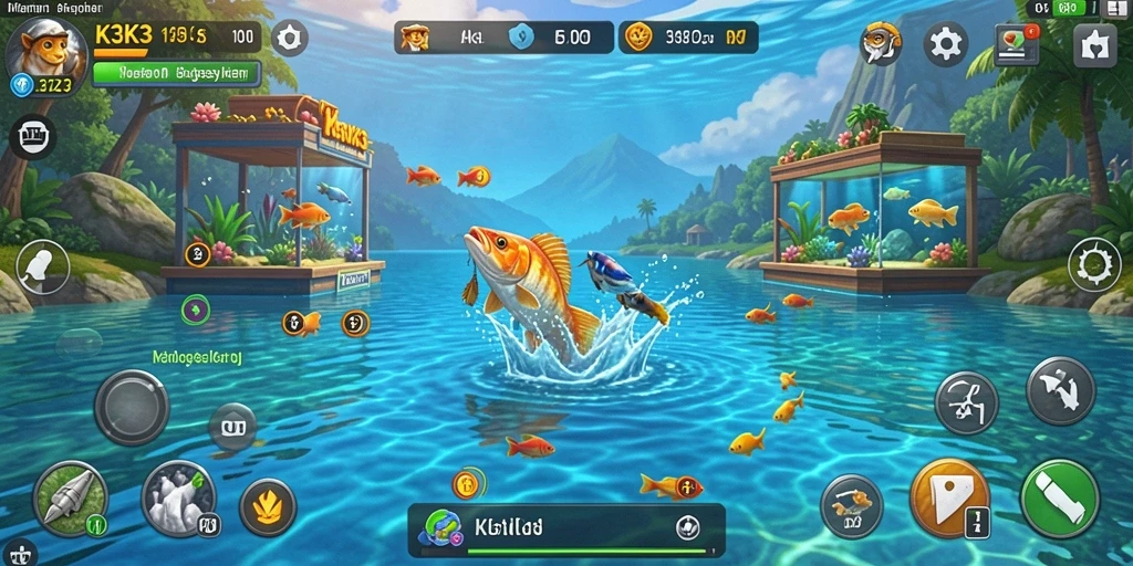 Screenshot gameplay K3K3 saat menangkap ikan di danau.