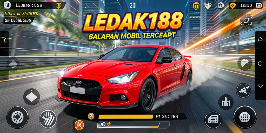 Gameplay balapan seru di LEDAK188 dengan mobil cepat.