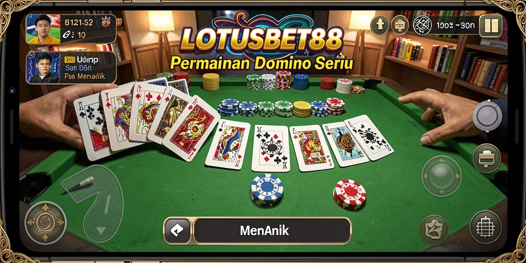 Screenshot utama LOTUSBET88 menampilkan gameplay seru permainan Domino.