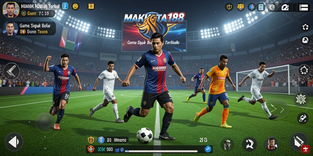 Screenshot utama MAHKOTA188 menampilkan aksi seru dalam permainan sepak bola.
