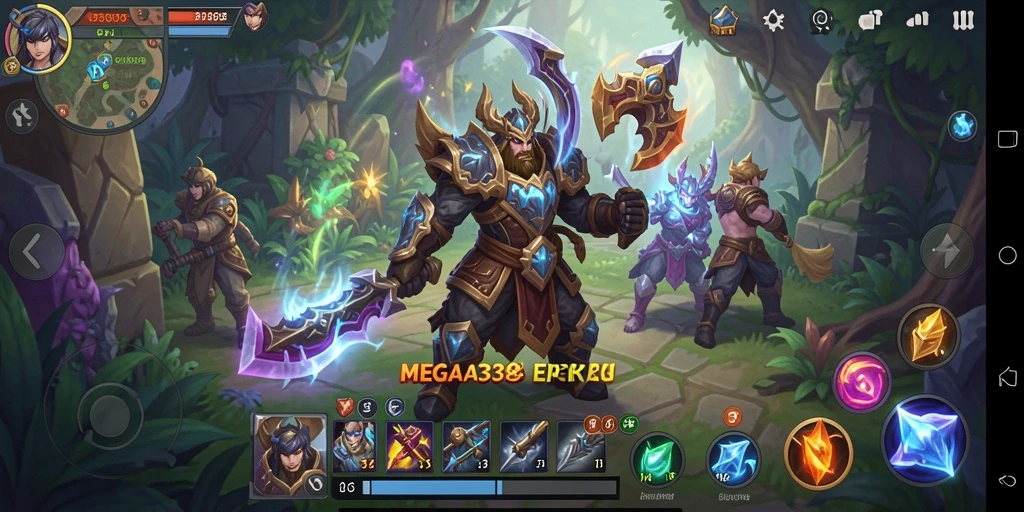 Screenshot menampilkan pertarungan epik di dunia fantasi MEGA338.
