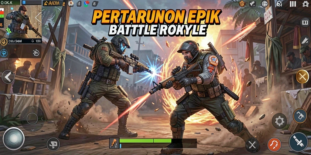 Tampilan aksi seru dalam game Battle Royale OKJK.