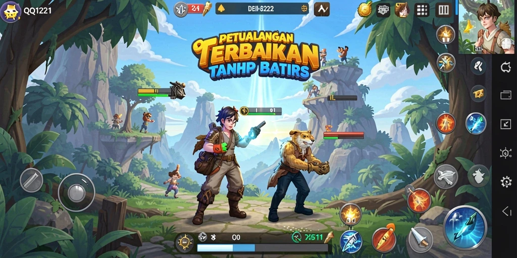 Tangkapan layar QQ1221 menampilkan dunia permainan yang fantastis dan terbuka.