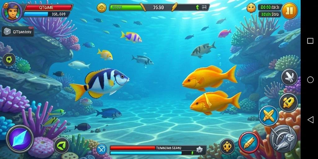 Tangkapan layar QTGAME menampilkan aksi seru dalam permainan tembak ikan.
