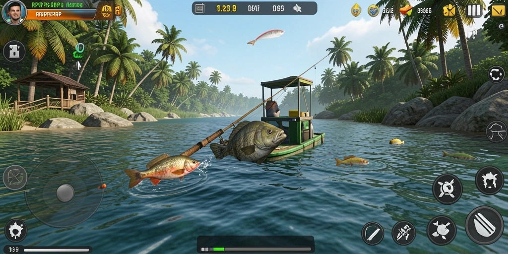 Gameplay RPRPRP yang menarik saat memancing di danau.