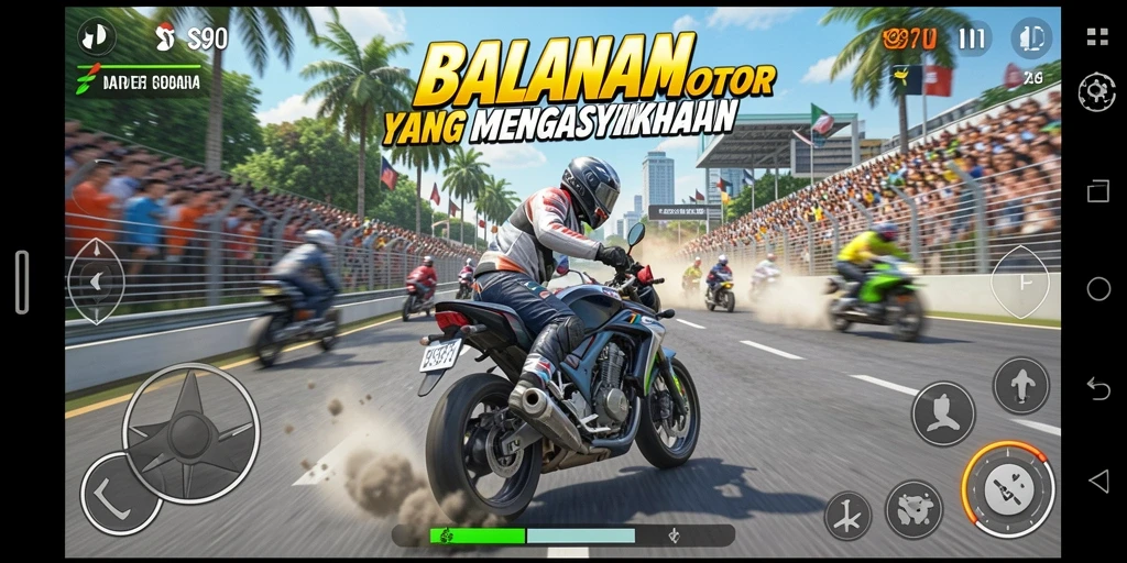 Screenshot S80 menampilkan balapan motor dengan grafis HD yang mengesankan.
