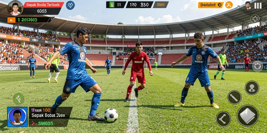 Screenshot <strong>SM605</strong> menampilkan aksi seru di lapangan dengan pemain beraksi.